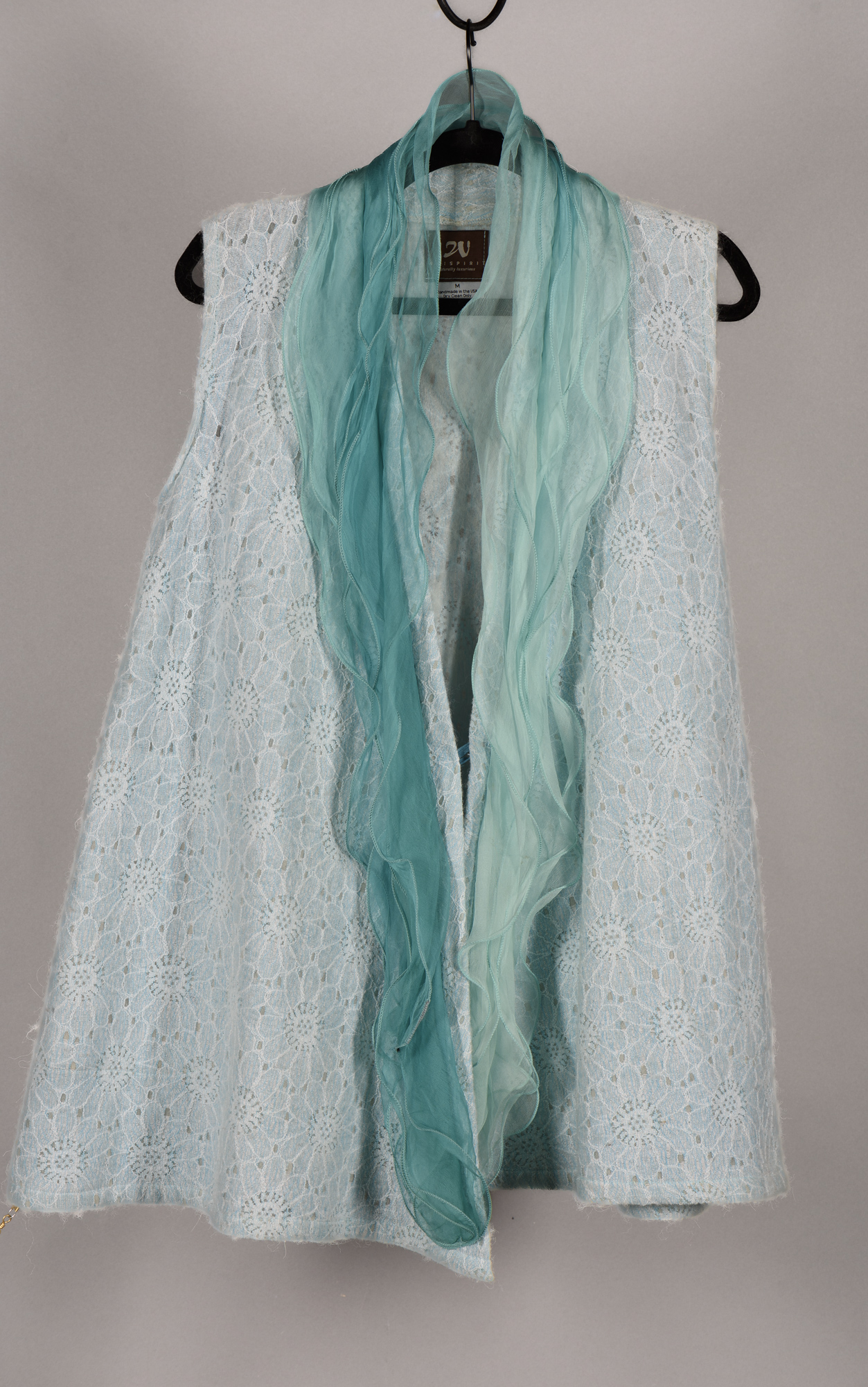 Turquoise Flowers Felted Kasode Vest with Ruffles